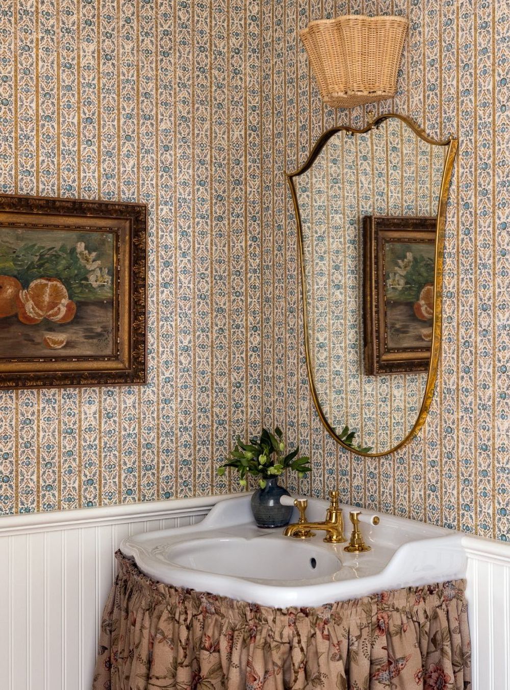 Vintage bathroom skirted vanity heidicaillierdesign