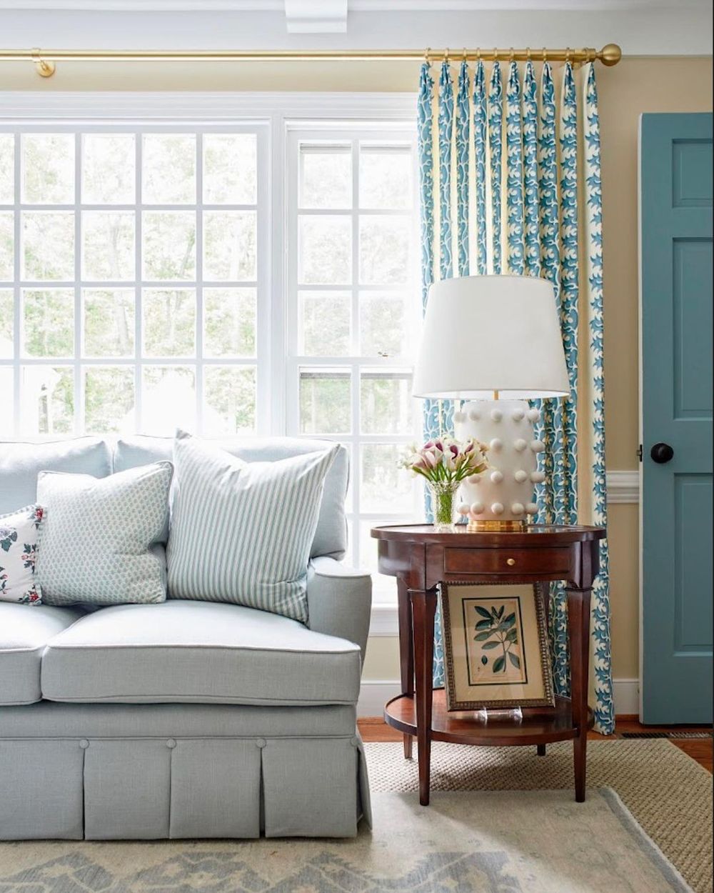 Neo-Traditional Living Room Blue sofa @ashleybhanley