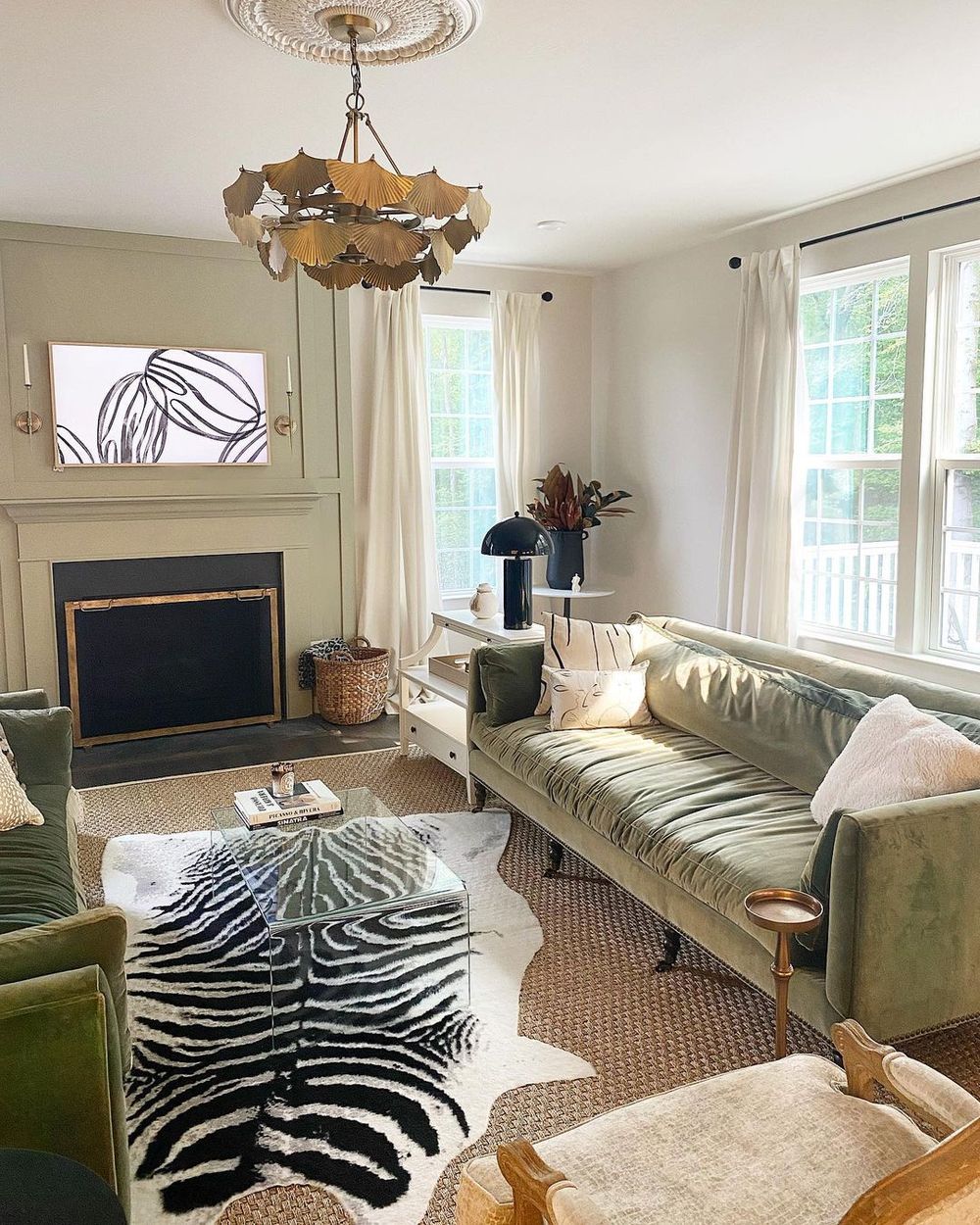 Neo-Traditional Living Room Zebra hide Rug brextoncoleinteriors