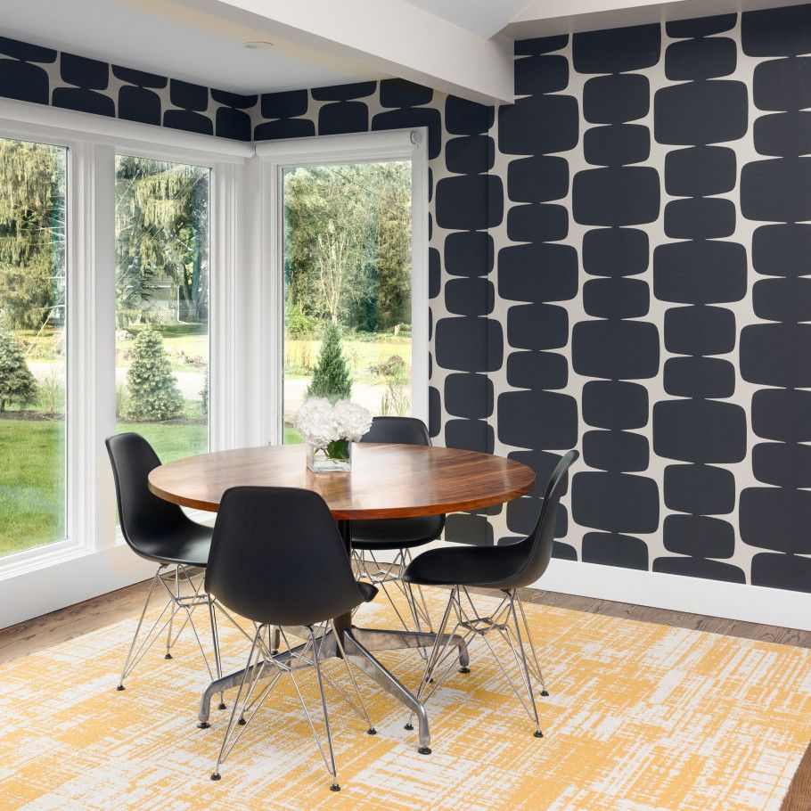 Mid-Century Modern Breakfast Nook Black geometric wallpaper exactly ann arbor