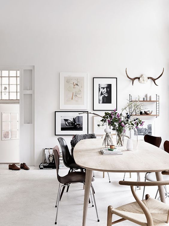 Minimalist Dining Room with Wood Table