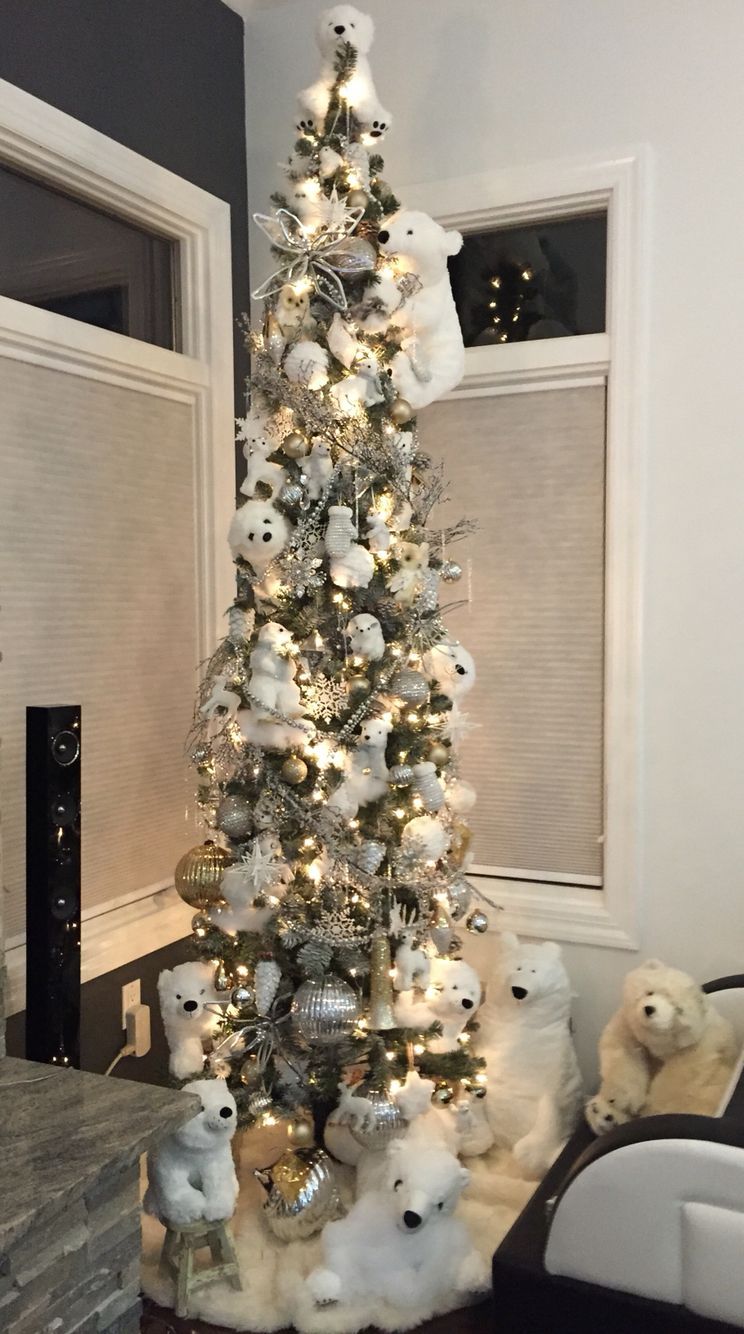 Polar Bears around white Christmas tree decor via Marina M