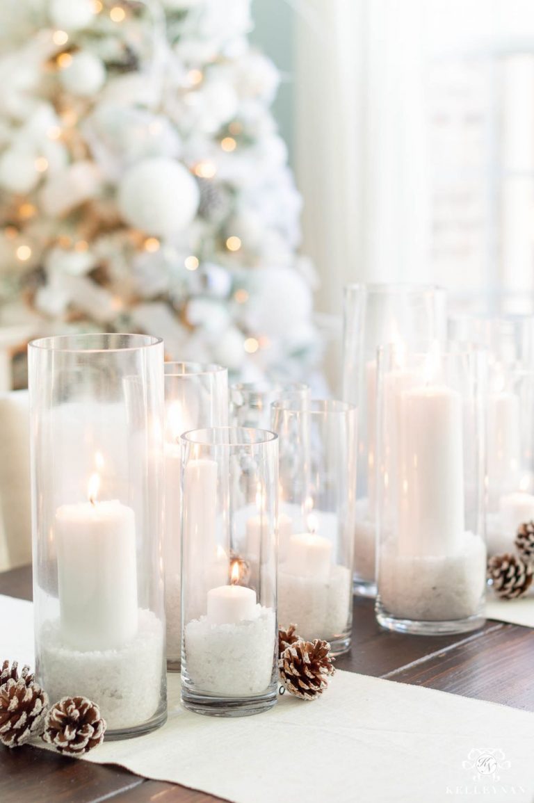 White Candle Christmas Centerpiece via kelleynan