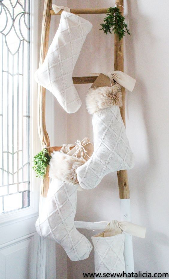 White Christmas stockings decor via sewwhatalicia