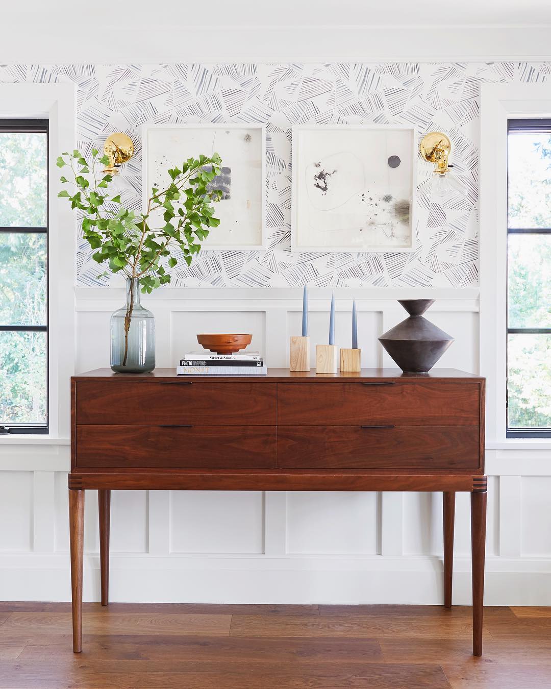 mid century white console table