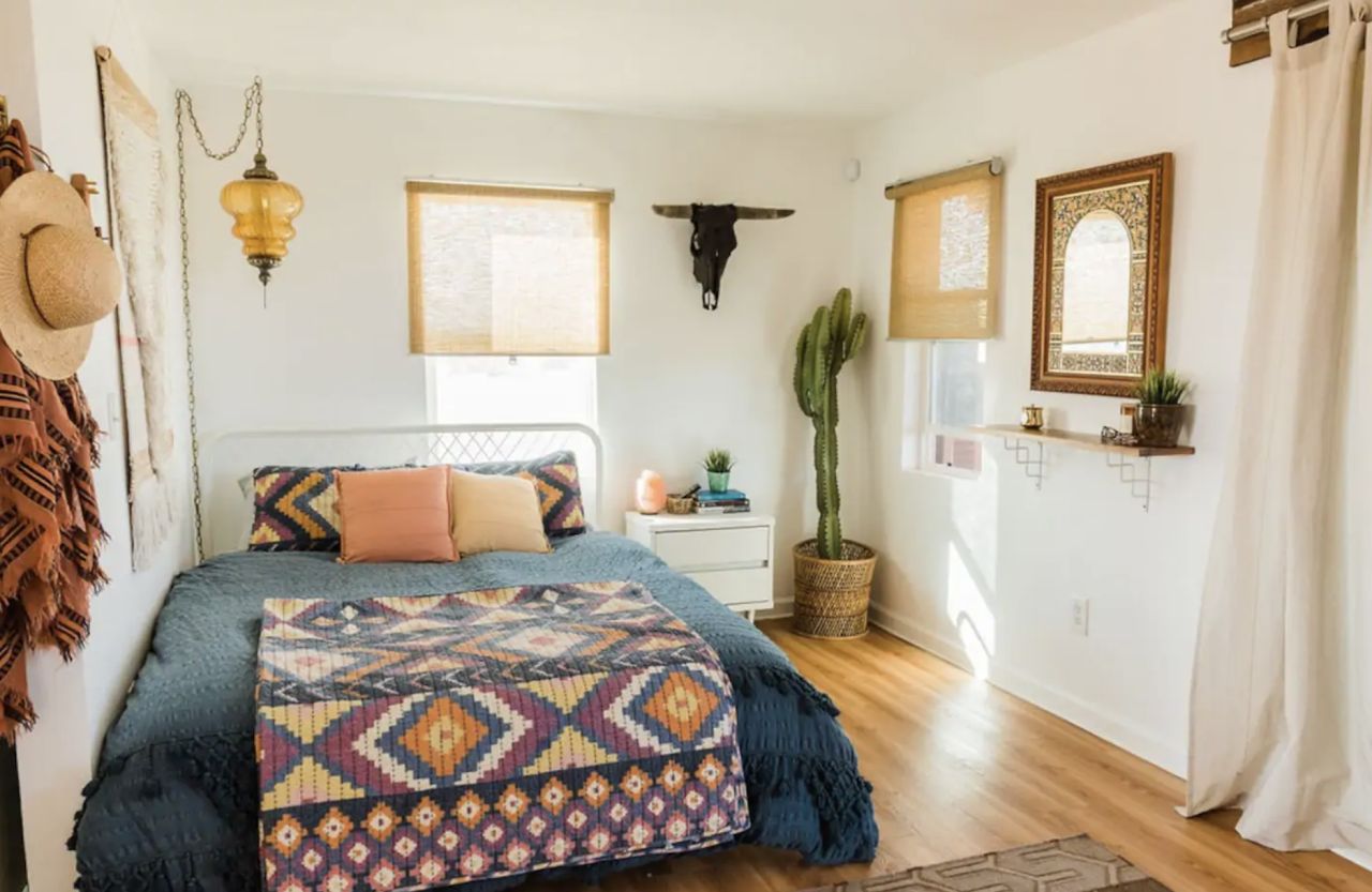 Southwest decor bedroom with Cactus Airbnb