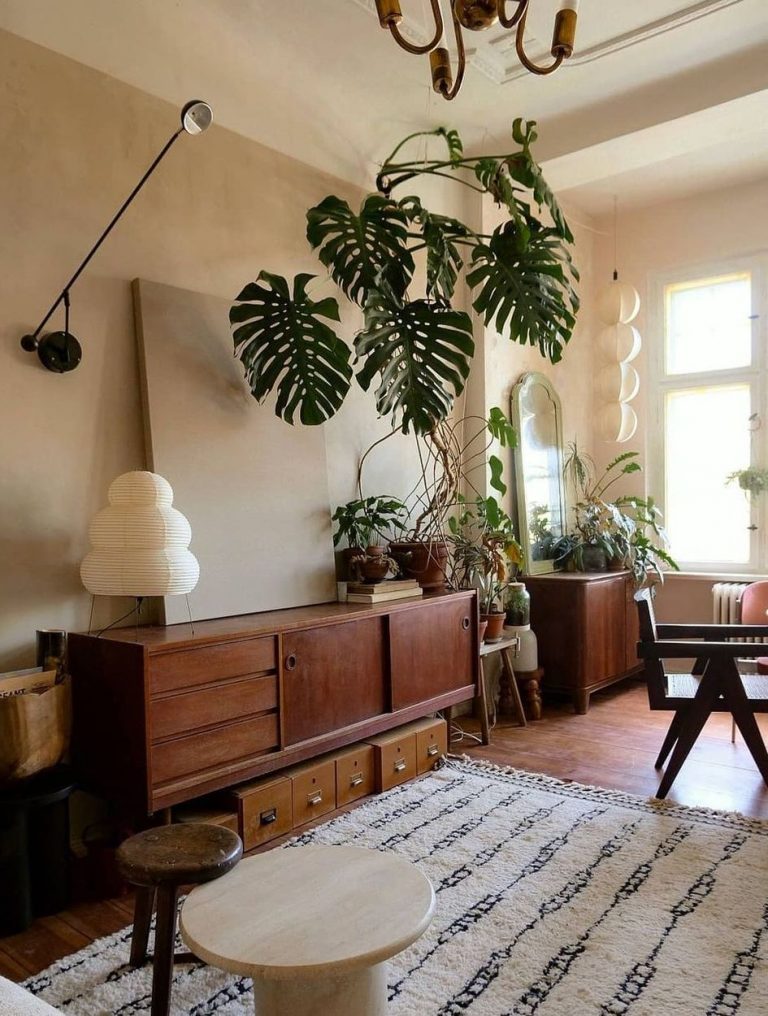 Mid-century Boho Decor living room credenza via @______theo