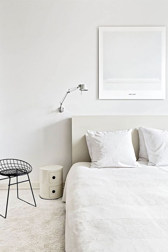 Minimalist Bedroom with Beige Headboard