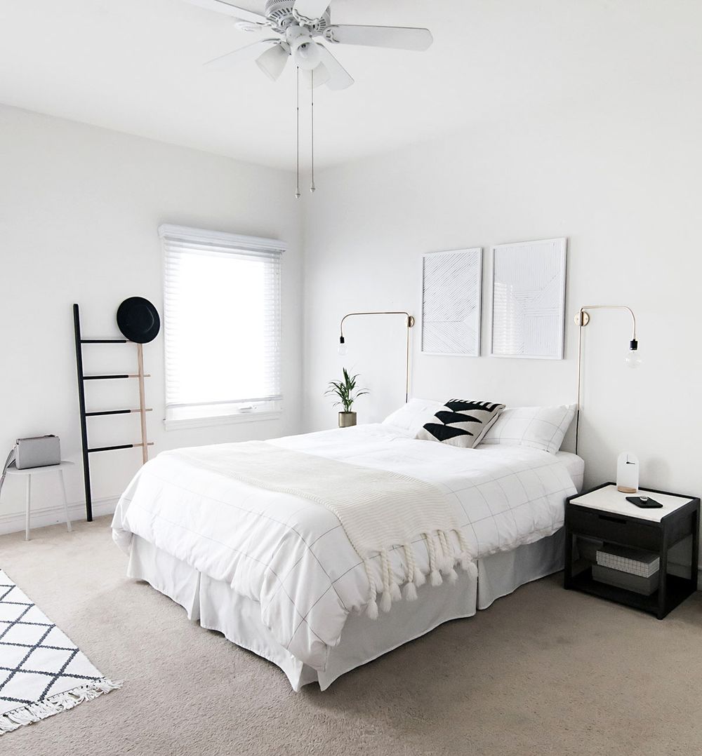 Minimalist Bedroom with Textured Pillow via Homey Oh My