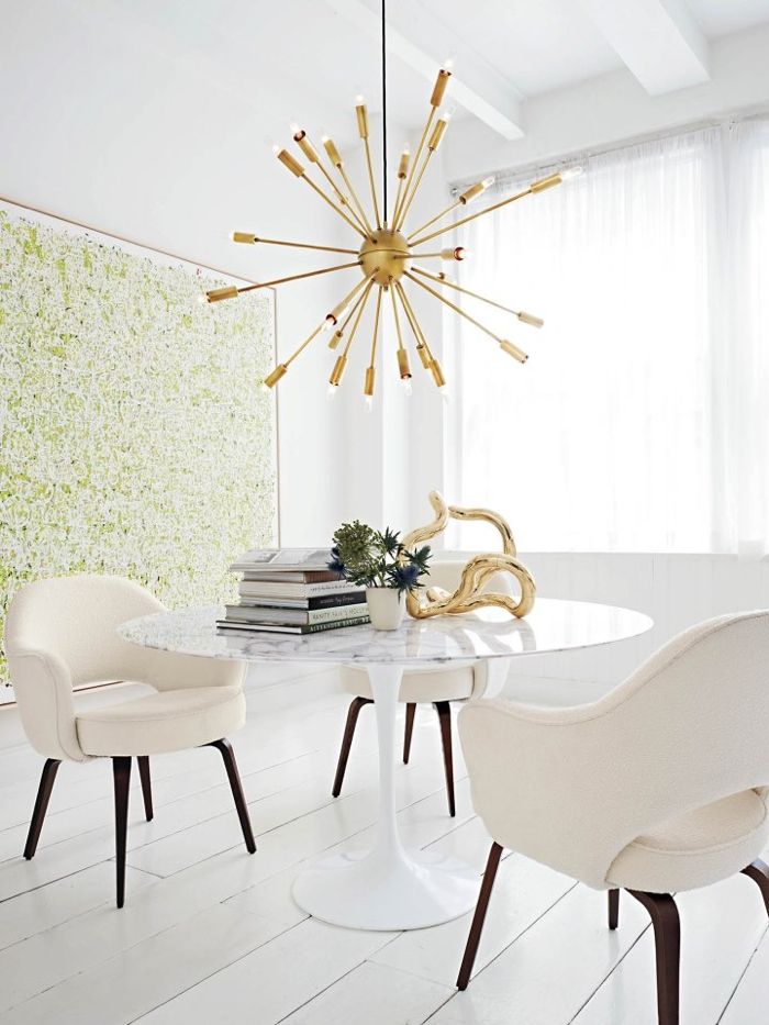 Sputnik Chandelier in Dining Room Mid-century lighting fixtures via DWR