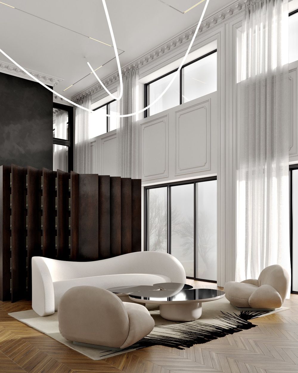 Contemporary living room Floor to Ceiling Glass Windows Tamara Batsmanova