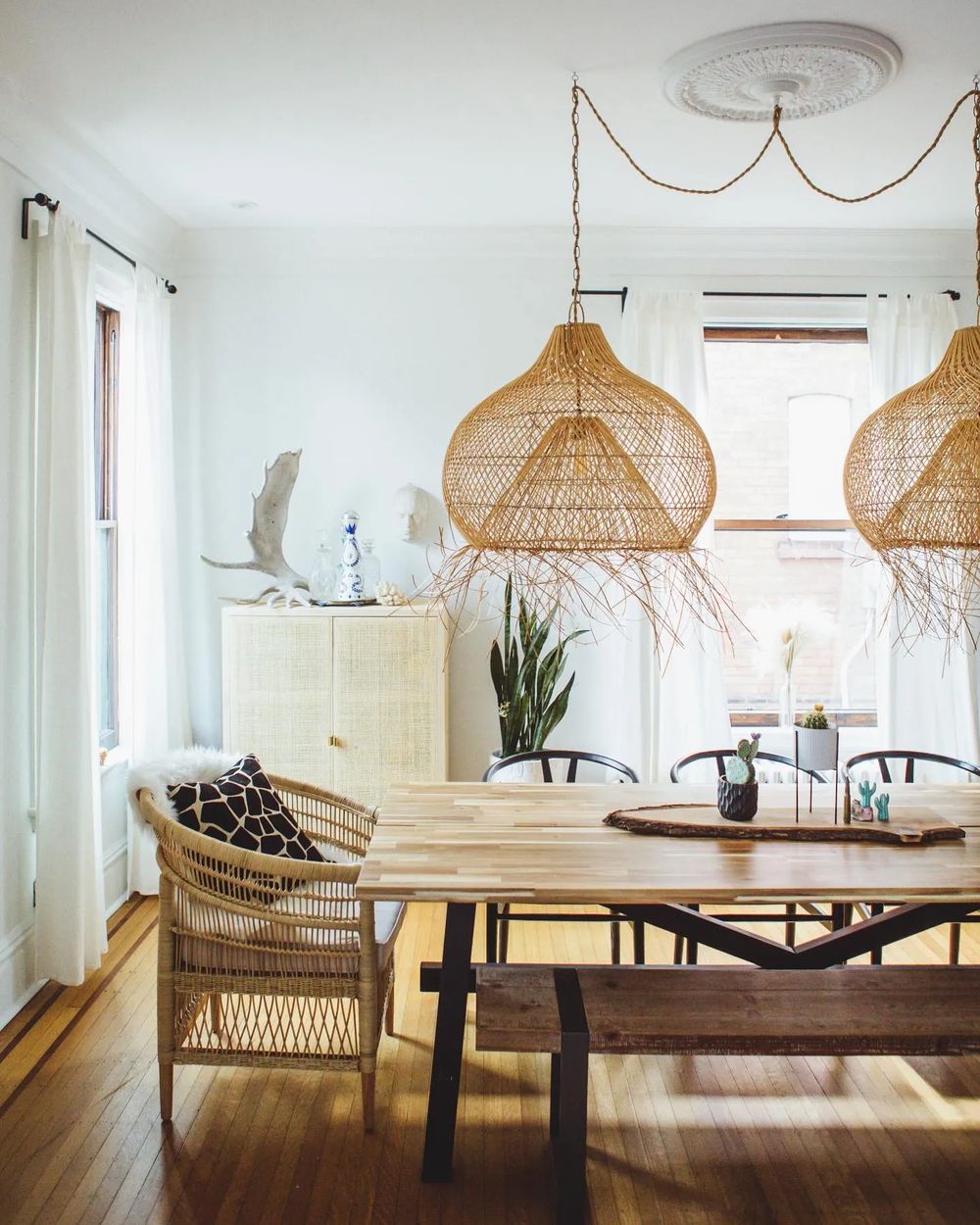 boho dining table with bench