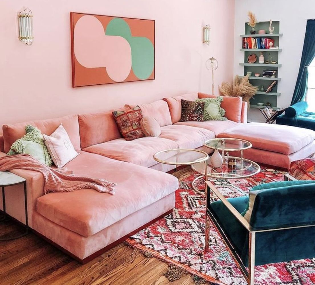 Feminine Sectionals in pink living room