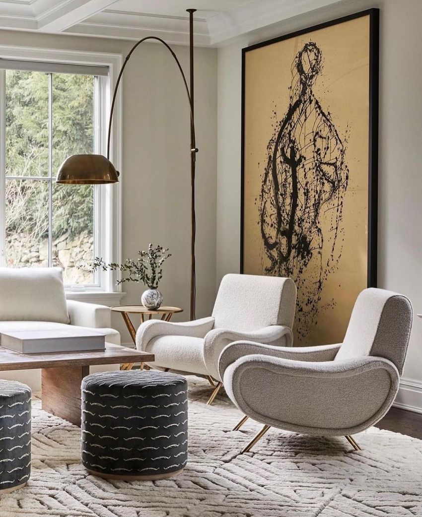 Modern living room with Marco Zanuso Lady chair @sharonrembaumdesign