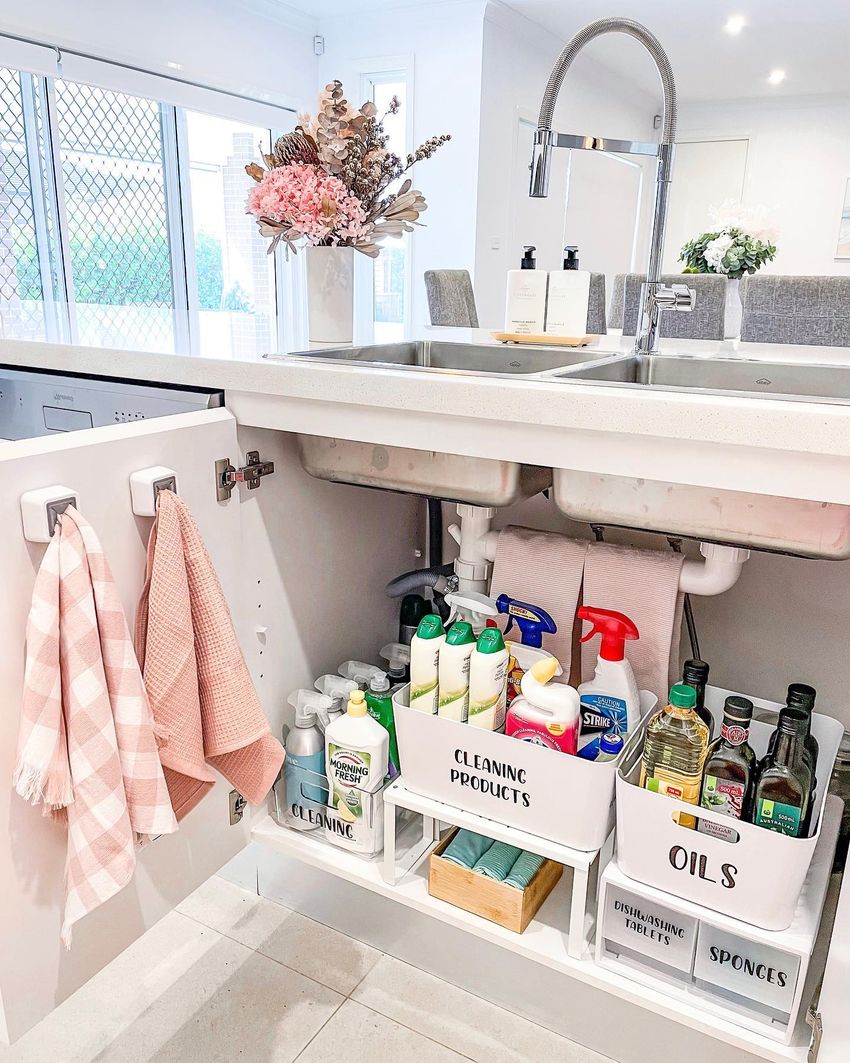 Under Sink Organization - How to Organize Under a Kitchen Sink - The Pink  Dream