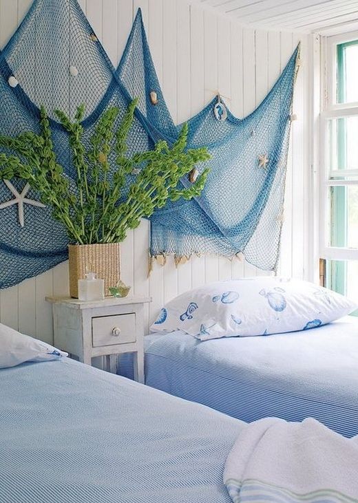 Fish Netting with Shells beach bedroom decor downeast