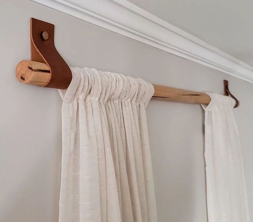 DIY Wood and Leather Curtain Rods danikoch