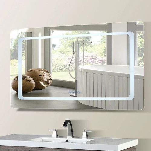 LED lit bathroom mirror with bluetooth speakers