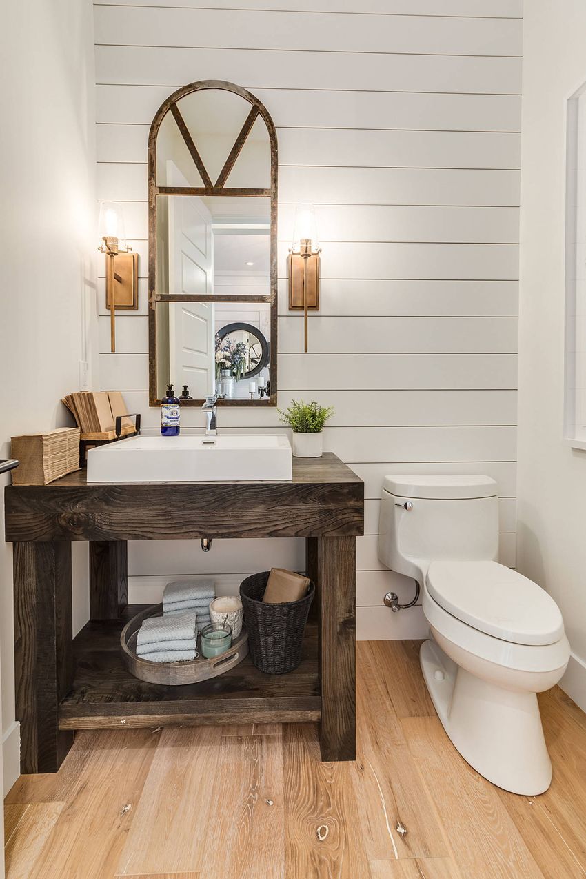 Shiplap walls Fixer upper bathroom design Trickle Creek Designer Homes