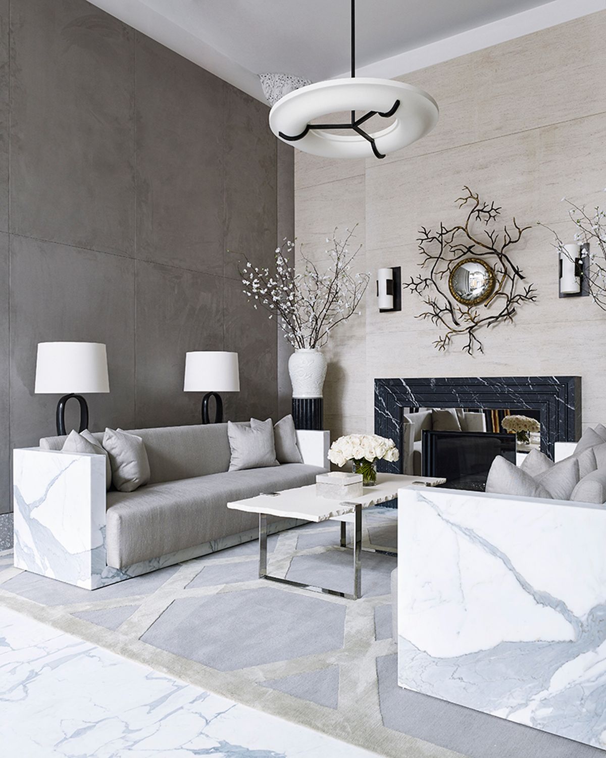 Contemporary Living Room Decor marble sofas via Ryan Korban