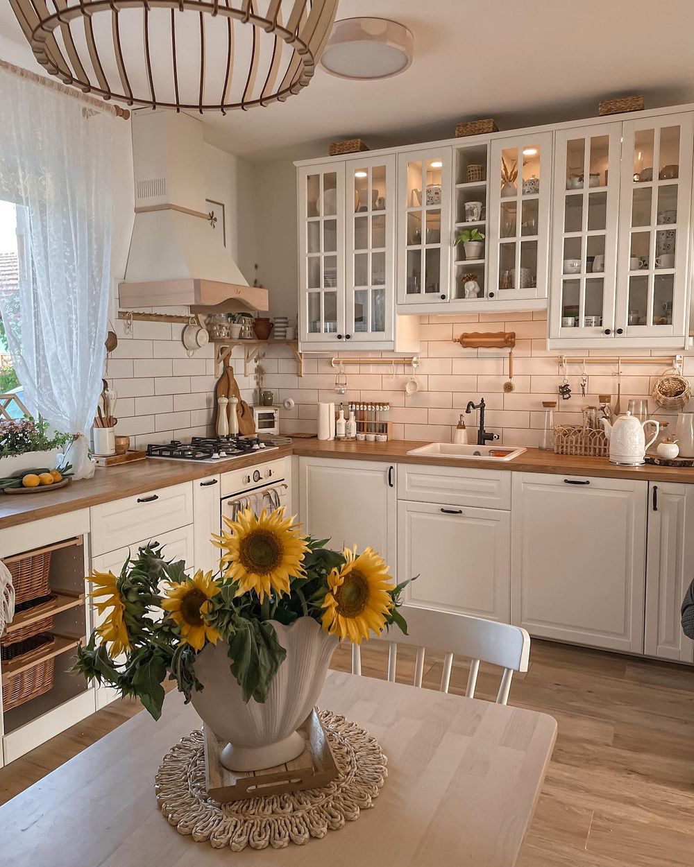 Cottage kitchen decor Windowed Cabinets @joannacosyhome