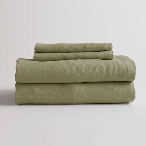 Quince Olive green linen bed sheets