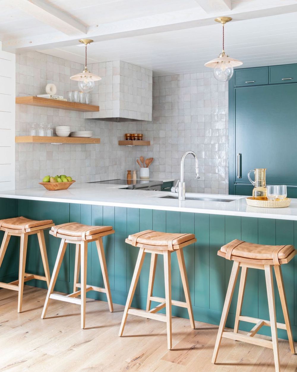 Beach home kitchen sea green island jennykeenandesign