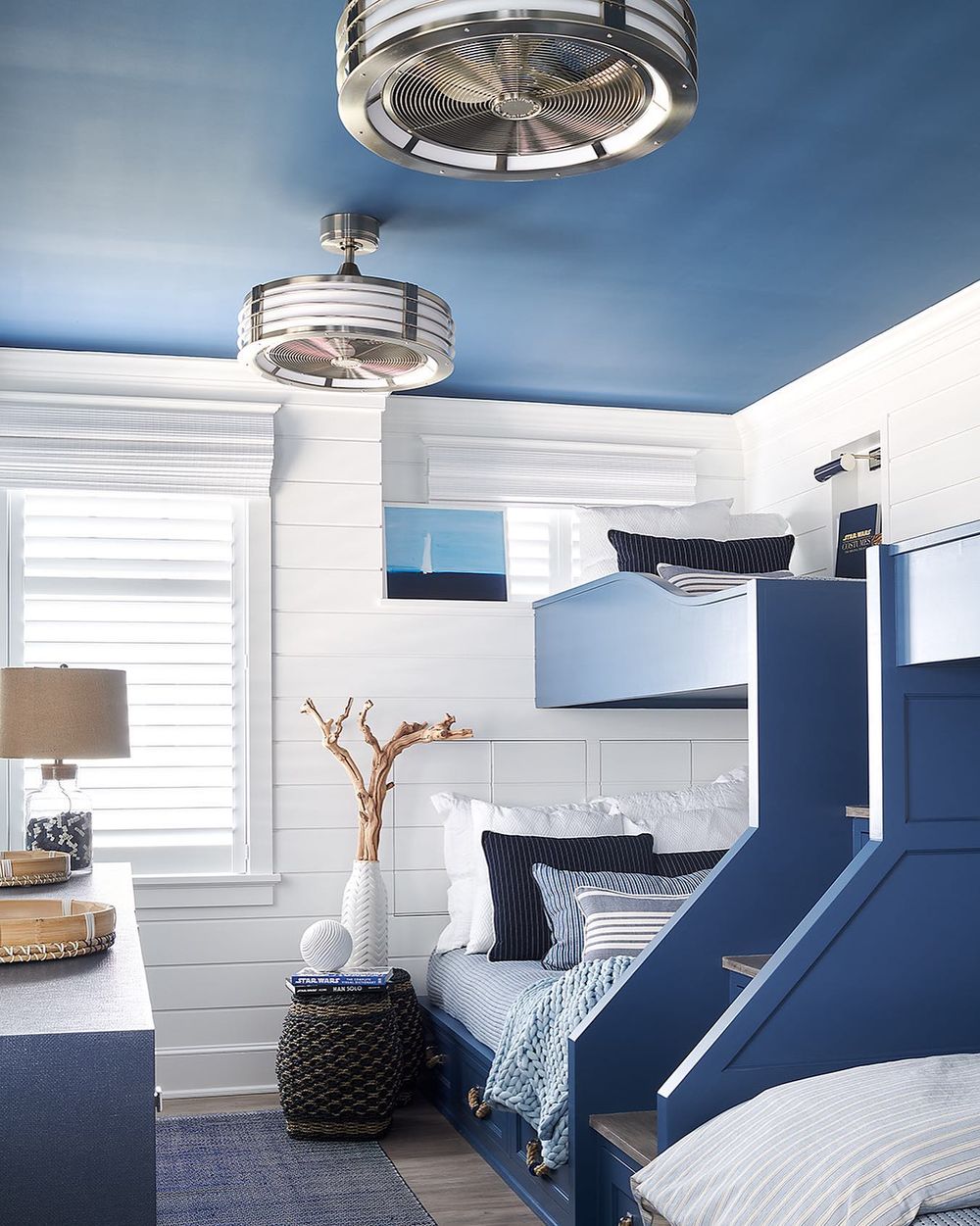 Built-in Bunk beds navy blue theme @megangorelickinteriors