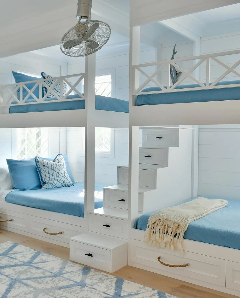 Built-in Bunk beds beach home coastal blue kellycarondesigns