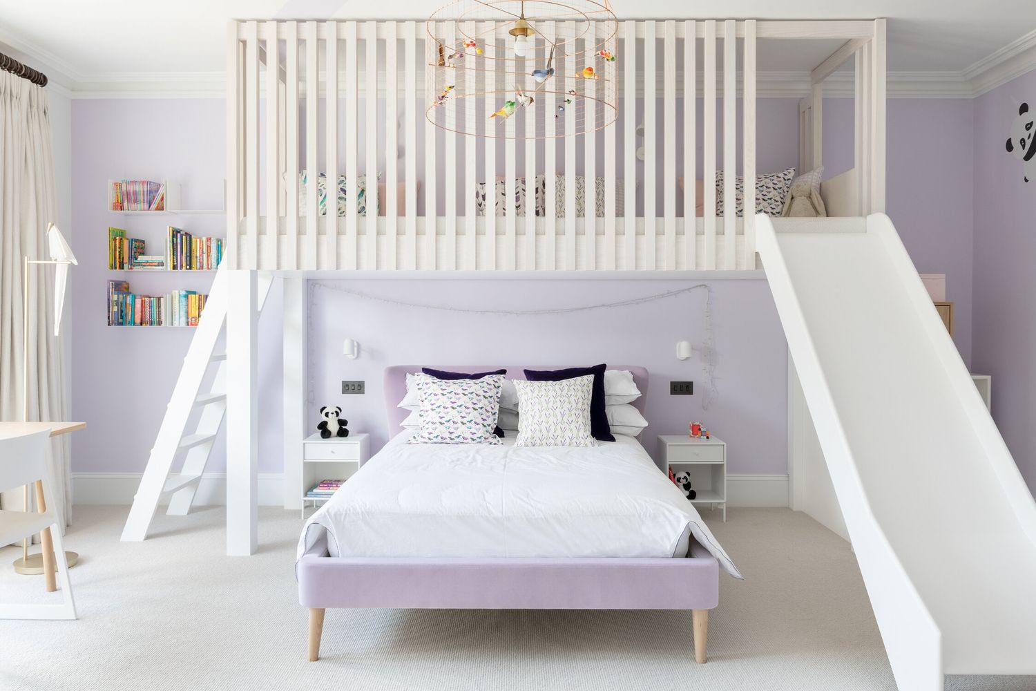 Girls bedroom ideas Purple play loft with slide Louise Holt Design