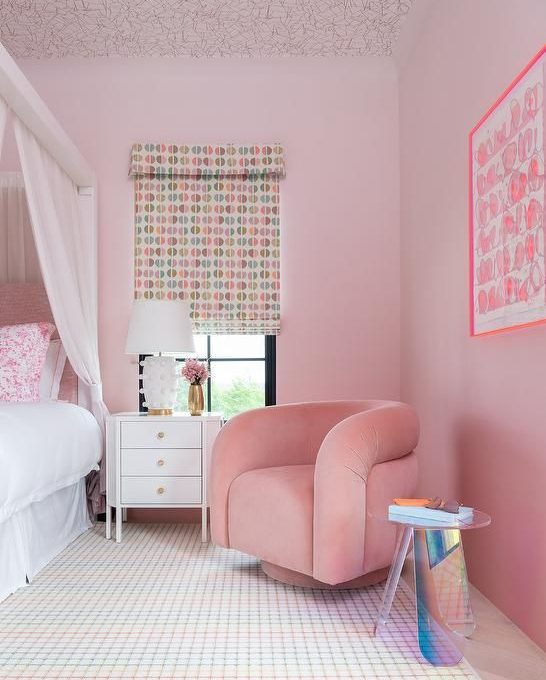 Girls room decor ideas Plush Pink Accent Chair kristen nix interiors