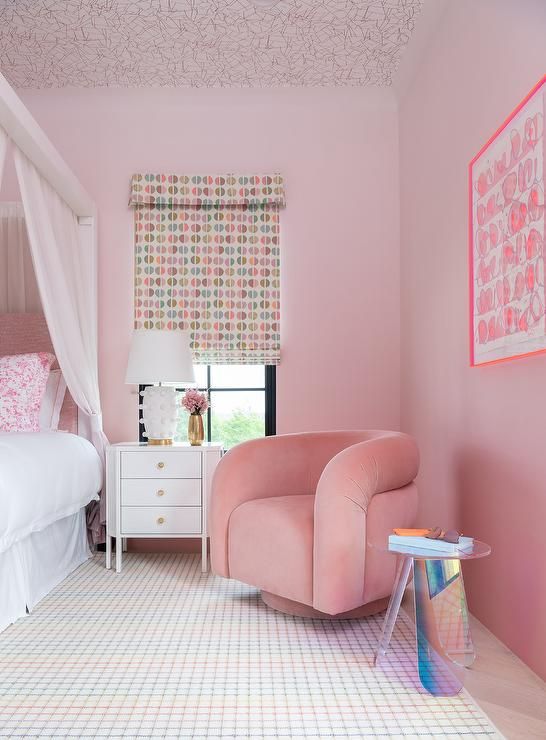 15 Girls Bedroom Decor Ideas   Girls Room Decor Ideas Plush Pink Accent Chair Kristen Nix Interiors 