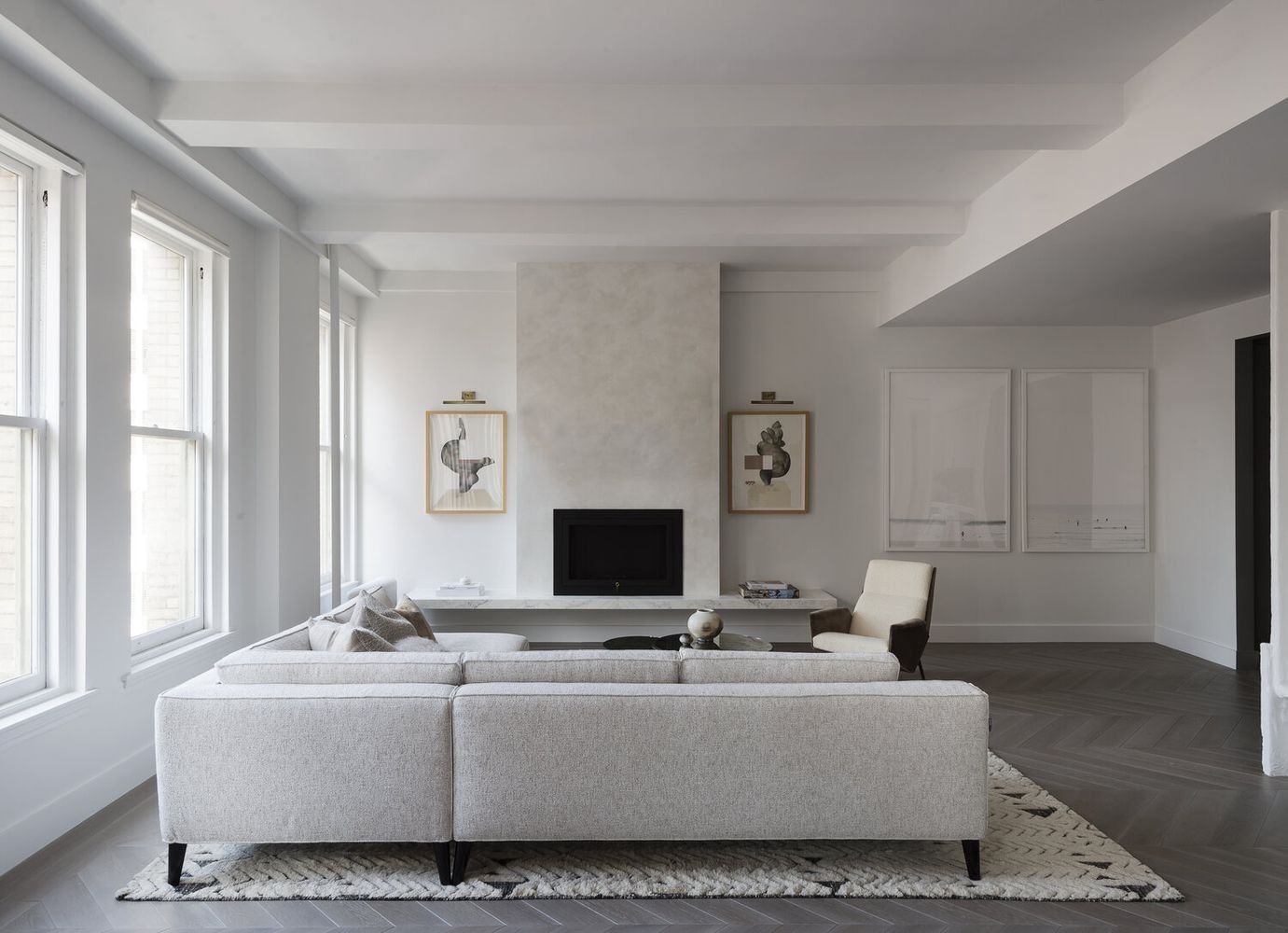 Gray living room ideas Herringbone floors StudioDB