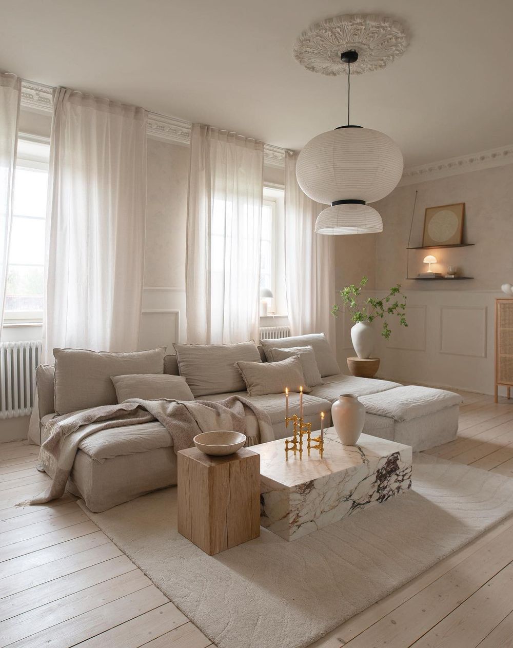 Marble block coffee table living room design @tasselsandfringes
