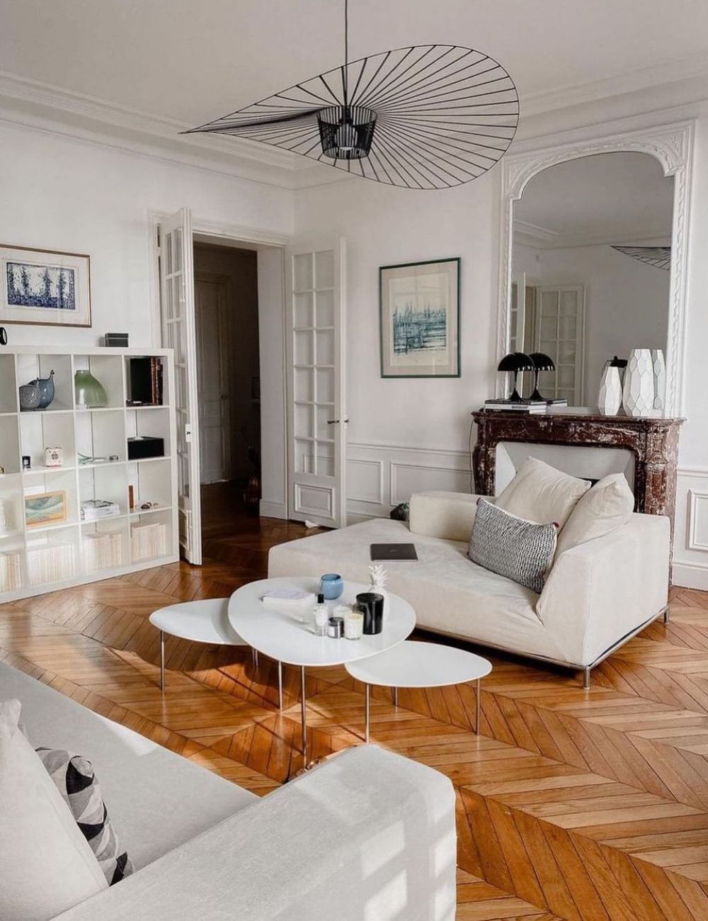 Parisian Haussmann Style Apartment Living Room parquet wood floors via @theworkinggirl