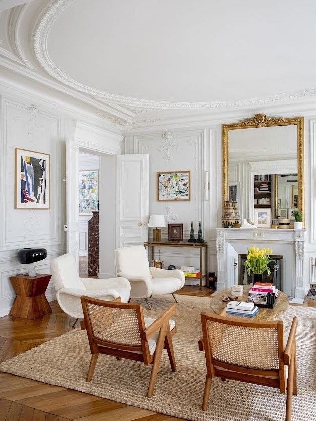 Parisian Haussmann Style Apartment living room marble fireplace verocotrel