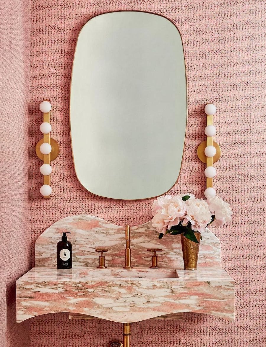 Pink bathroom design @hilarymattinteriors