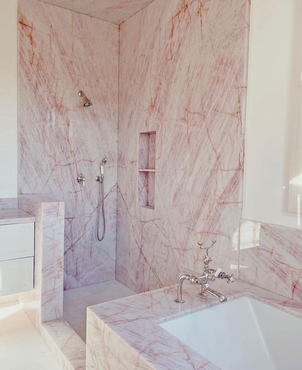 Pink bathroom design pink onyx shower @adamhunter