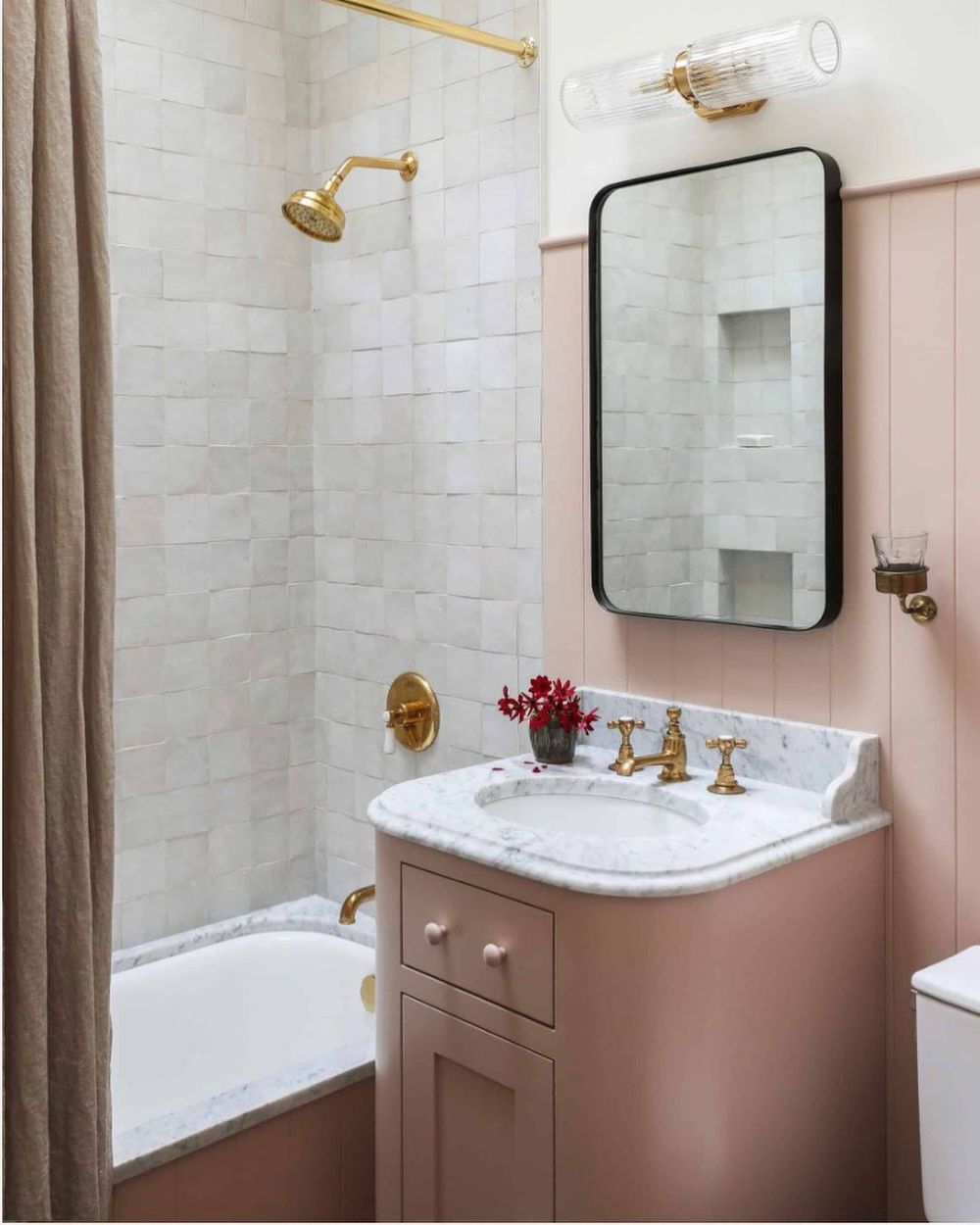 Pink bathroom small vanity via @heidicaillierdesign