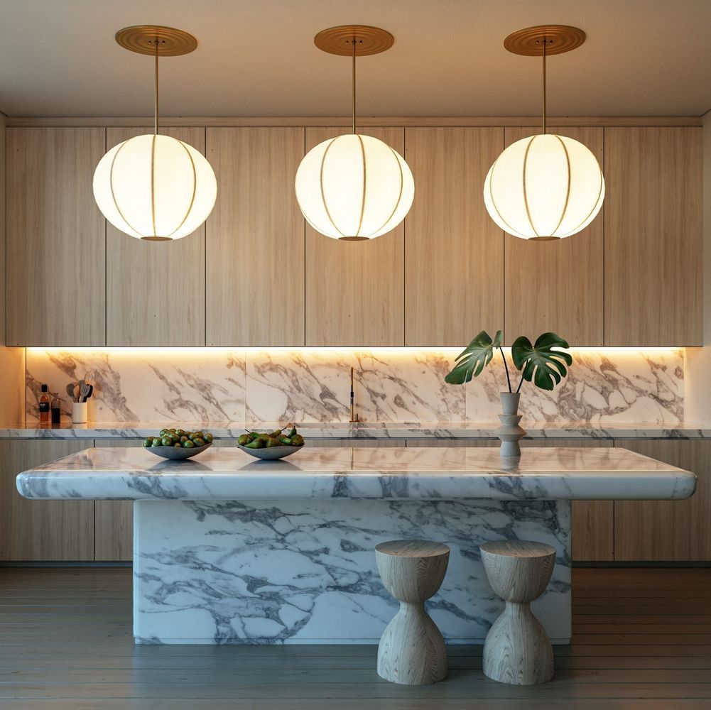 Marble kitchen island ideas @kellybehunstudio