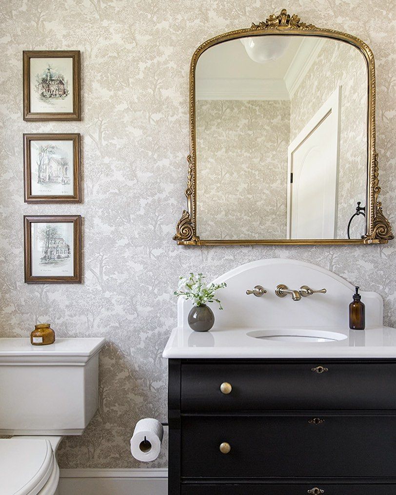 Toile wallpaper ideas bathroom jennasuedesign