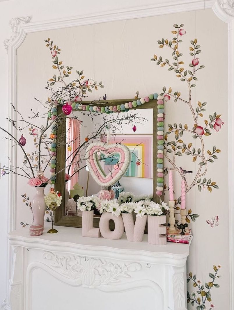 Valentines Day Home Decor Living Room Mantel athomewithashley