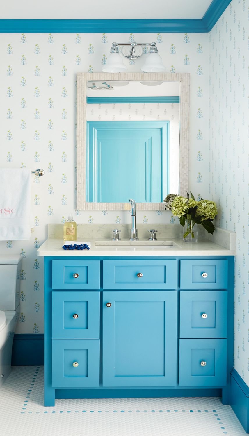 Blue bathroom vanities Andrew Howard Interior Design