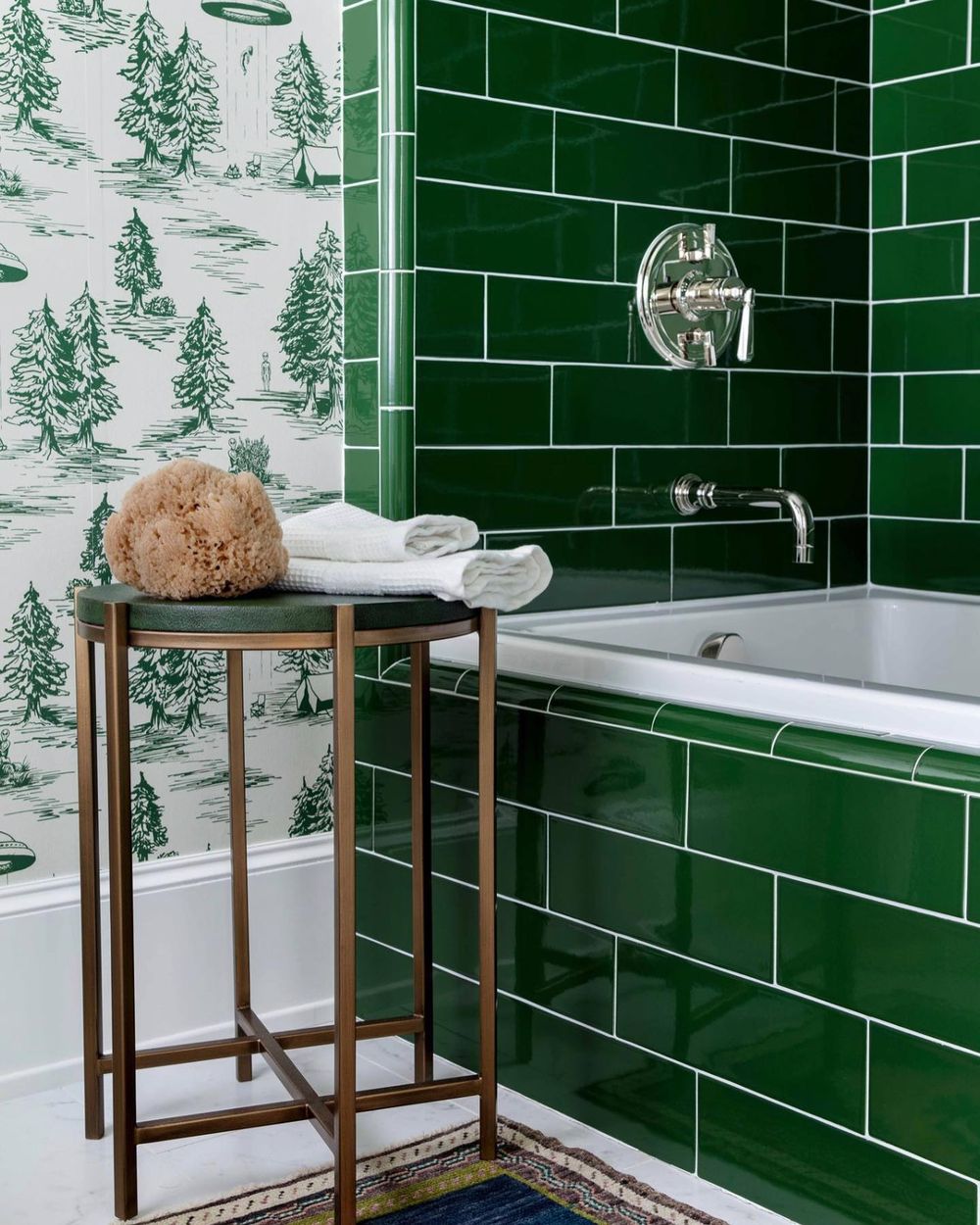 Cabin home ideas Pine Tree Wallpaper Bathroom ashleygoforth