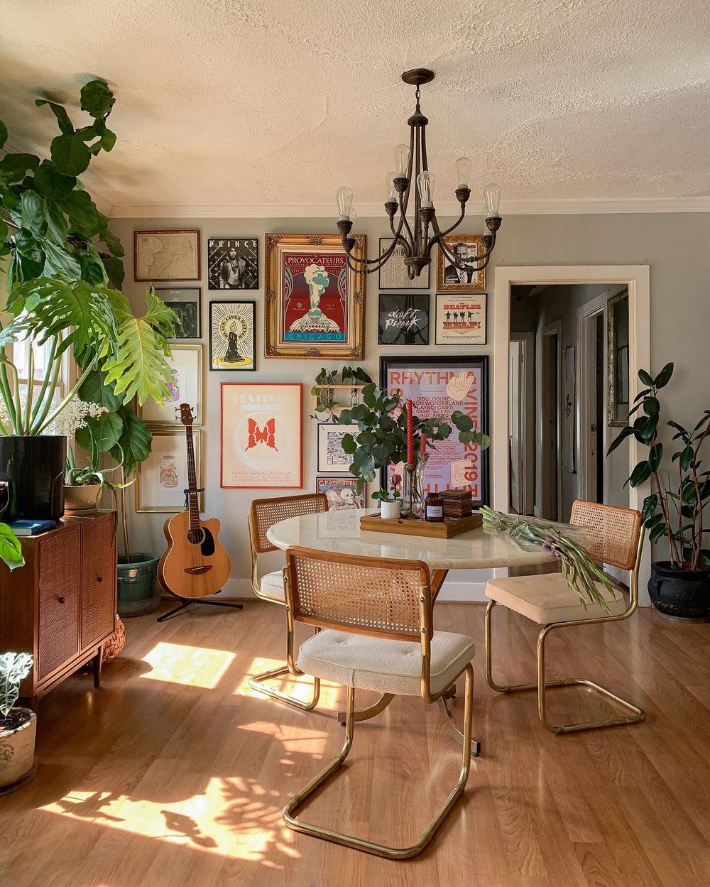 Cesca chairs by Marcel Breuer in Dining room boho LA apartment highboyla