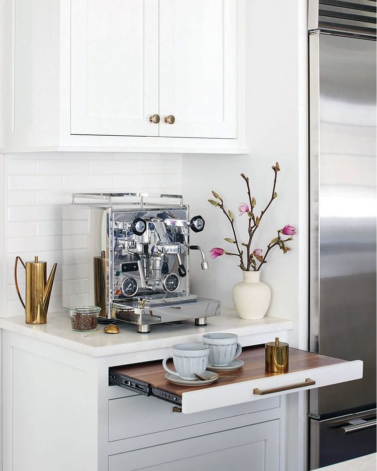 Coffee Bar Ideas Pull out cabinet shelf @glennastonedesign