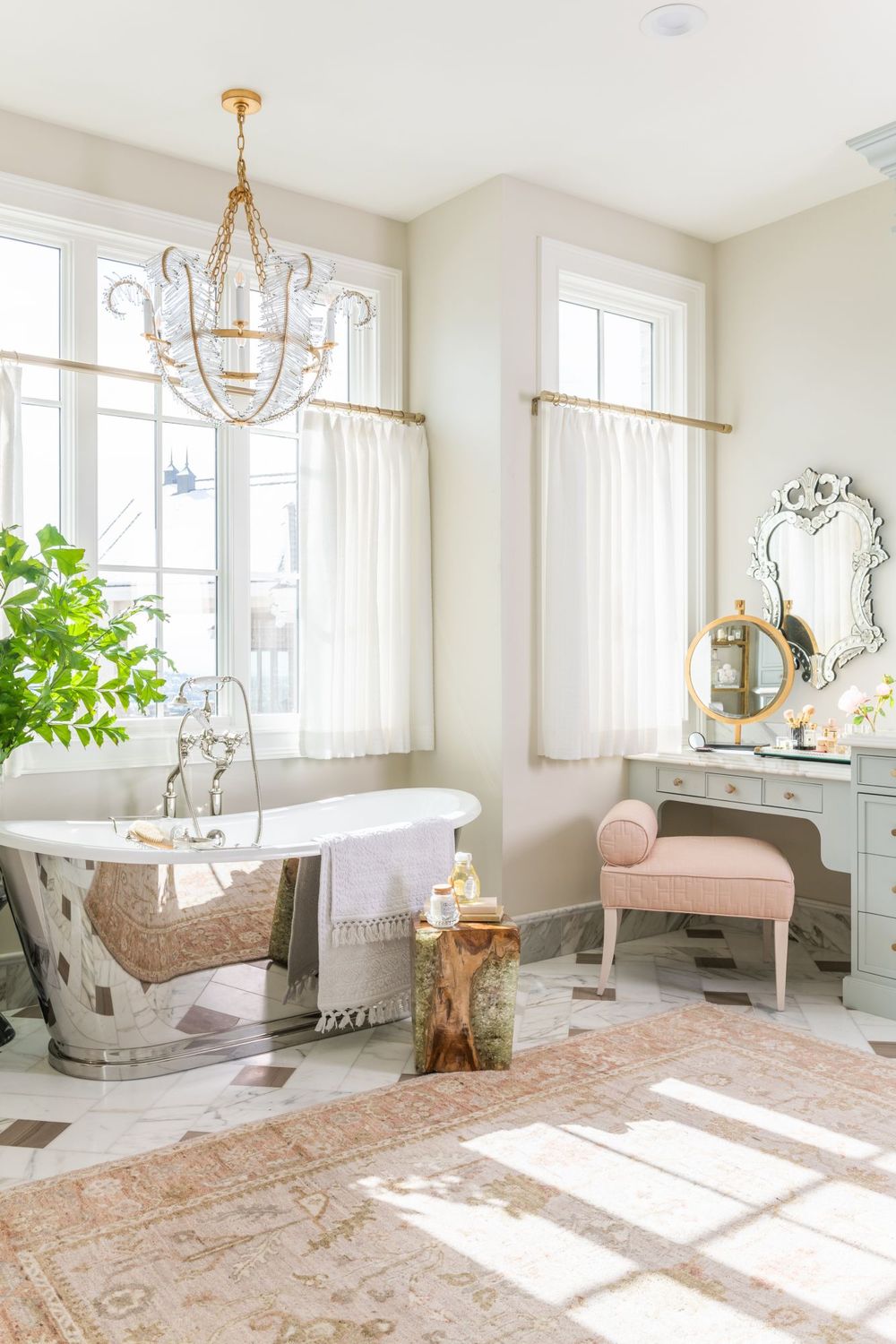 Feminine Bathroom with Vanity via Rachel Parcell