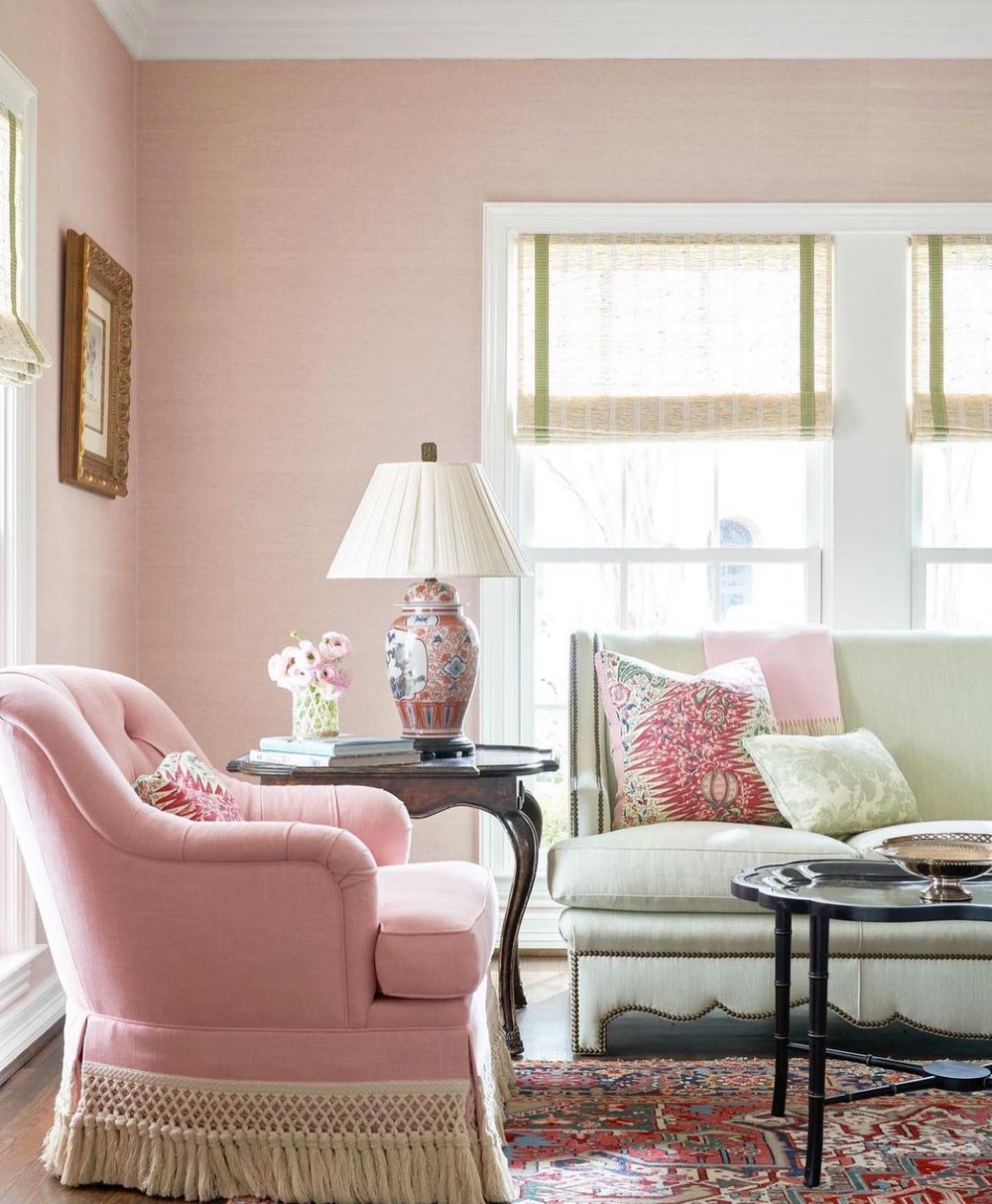 Palm beach living room Pink fringe chair @madredallas