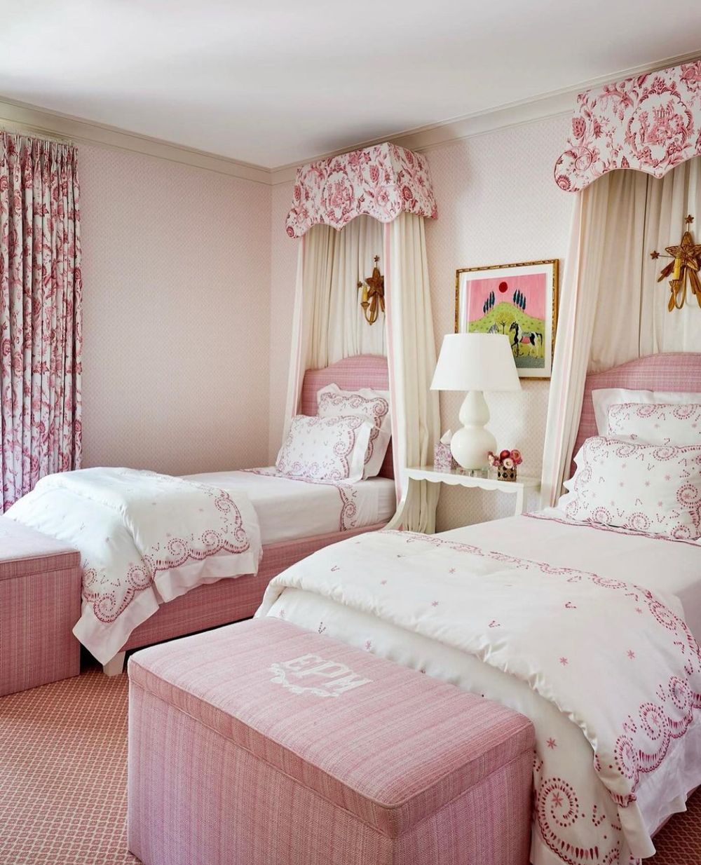 Pink bedroom twin beds @madredallas