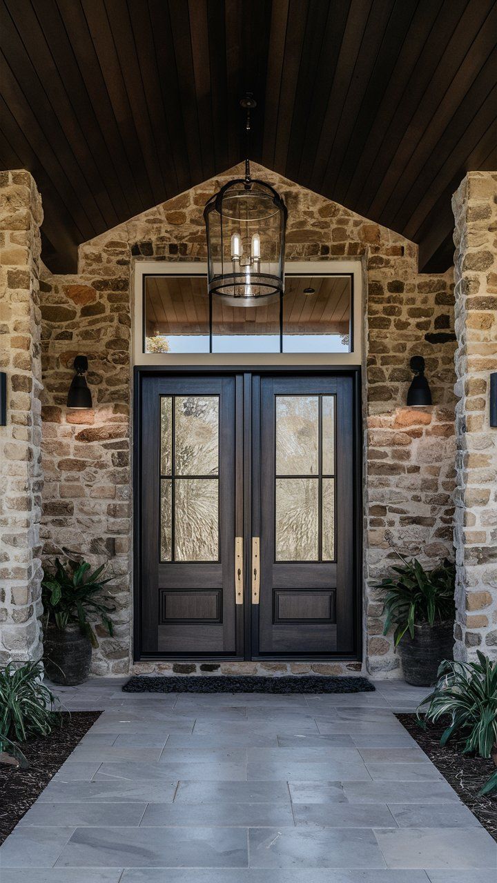 Fiberglass Double Entry Door with Glass on a Modern Texas home concept
